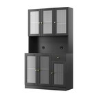 70 9 Inch Black Tall Storage Cabinet Copper Knobs Fluted Glass Display Cupboard