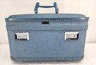 Vintage Wheary Train Case Blue Luggage Suitcase Retro Make Up Case 14x9x8