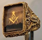 Antique Chinese Sterling Silver Gold Gilt Filigree Masonic Adjustable Agate Ring