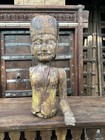 Old Ancient Wooden Hand Carved Painted Indian Man One Hand Figure Rare 1800