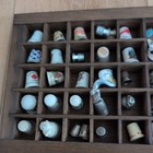 Vintage Lot of 50 Thimbles In Wooden Display Case 14    X 8 25   Made In Holland