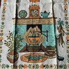 Vtg Linen Tea Towel Country Kitchen Fireplace Cooking Teal Orange Floral Nos 28 
