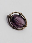 Antique  C  1900 Art Nouveau Brass Amethyst Purple Glass  Stone Brooch