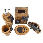Black Bear Wood Look Bathroom Accessory Set 5 Pieces Rustic Cabin Decor Brown