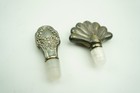 Vintage Silver Plated Clear Glass Vanity Perfume Bottles Set Art Deco Shell Set