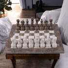 15 Inches Marble Chess Set Packed In Black Faux Leather Gift Box Grey White