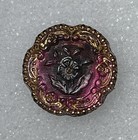 Antique Victorian Lacey Glass Button Flower Gold Tone Border   Pink Background
