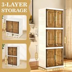 3 Layer Portable Wardrobe Closet Folding Clothes Cabinet Armoire With Wheels