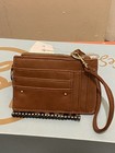 Time And Tru Brown Faux Leather Zip Wristlet Wallet Id Window Credit Card Holder