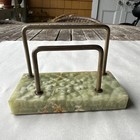 Vintage 1930   s Art Deco Brass Green Marble Letter Holder Desk Organizer
