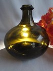 Vintage Hand Blown Brownish Green Onion Bottle With Pontil Mark  6  Tall 6  Wide