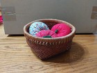 Pin Cushion Vintage Tomato Pin Sharpener Sewing Quilting 3pc W Basket