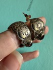 Vintage Native American Signed Sterling And Gemstone Cabochon Hoop Earrings