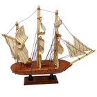 Vintage Miniature 9  X 8  Wood Model Tall Sailing Ship Fabric Sails Boat