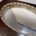 Vintage Oval Ormolu Gold Mirror Vanity Tray Hollywood Regency Era 13x9 Filigree