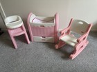 Little Tikes Pink   White Doll Nursery Playset Cradle High Chair Rocking Chair