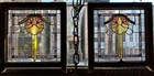 Pair Of Beautiful Antique Bungalow Stained Leaded Glass Windows 26 x24  