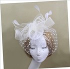 White Feather Mesh Fascinator Hat Clip Wedding Tea Cocktail Party Church Derby
