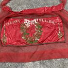 Vintage Christmas Happy Holiday Half Apron Sheer Red With Green Bells Design