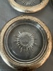 Vtg Silverplate   Glass Coasters 4    Set Of 4  Silver   Starburst
