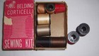 Vintage Antique Belding Corticelli Sewing Kit Thread Wooden Spools Thimble