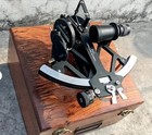 9  Black Solid Aluminium Tamaya Sextant With Wooden Box Navigational Collectible