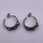 Sterling Silver Turquoise Hoop Earrings Tribal Native