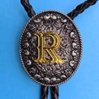 Initial Letter   R   Silver And Gold Shiny Rodeo Cowboy Bolotie Western Bolo Tie