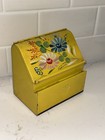 Vtg 1950 s Ransburg Hand Painted Metal Recipe Box Yellow Floral Flowers