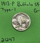 1913 P T1 Buffalo      Indian Head Nickel 5c Good Type 1