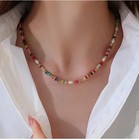 Rainbow Gemstone Pearl Beaded Necklace Women Colorful Gold Tone Jewelry Choker