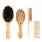 Boar Bristle Hair Brush For Thin And Fine Hair  Set With Bamboo Comb And 3 Ties