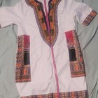 White Dashiki Tunic Top  One Size  Cotton Blend  Multicolor Trim  Pockets