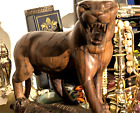 Large Art Exquisite Mid Century Hand Carved Wood Lion