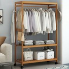 Bamboo Clothes Rail Scarf Cart Hanging Garment Coat Rack W 3 Tier Storage Shelf