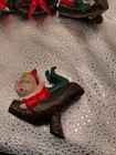 Vintage Mcm Elves Pixies Gnomes 4 Red Christmas Hand Painted