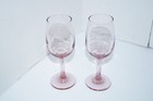 Vintage Wine Drinking Glasses Pink Stemmed Lot Of 2 Euc 7 And 1 8  Tall