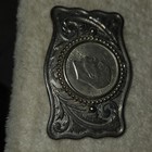 Western Americana Belt Buckle Silver Engraved With 1971 Eisenhower Coin