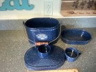 Antique Blue Enamel Graniteware 1920   s Miner Railroad Worker Oval Lunch Pail
