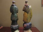  2 18 19th Century Antique  Painted Carved Wood Santos Figurines  no Arms hands 
