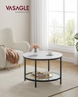 2-tier Small Coffee Table With Faux Marble Top And Glass Storage Shelf