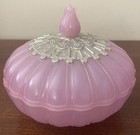 Vintage Avon Elusive Dusting Powder Dish Vanity Container Rose Pink Silver Empty