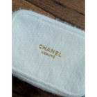 Chanel Beaute White Fuzzy Knit Snowflake Zipper Makeup Pouch Vip Gift Bag Gold