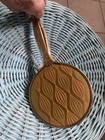 Vintage Vanity Mirror Hand Held Art Deco W pink Retro Round Gold Brass Tone