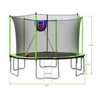 15 Ft  Outdoor Round Green Trampoline With Basketball Hoop Inflator And Ladder 