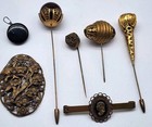 Antique Victorian Hat Pin   Brooch Lot  Brass Stones Edwardian Pins 