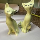 Vintage 1960 s Long Neck Kitty Cat Ceramic Figurines   Set Of 2 Green