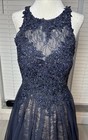 Xscape Navy Blue Lace Beaded Evening Gown Dress Size 8 Formal Prom Tulle
