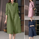 Women Long Sleeve Button Up Shirt Dress Casual A Line Cocktail Swing Short Dress