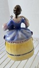 Vtg Porcelain Trinket   Powder Box  Lady In Blue   Yellow Dress